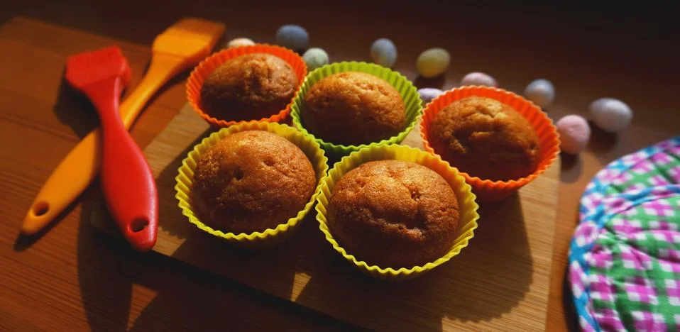 Mini Cakes Decorated with Eggs, Easter Dessert Stock Photos