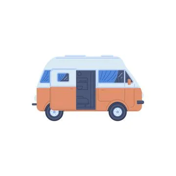 Mini camper van flat style, vector illustration isolated on white Stock Illustration
