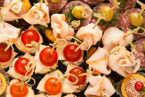 Mini canape with different meat Foto stock