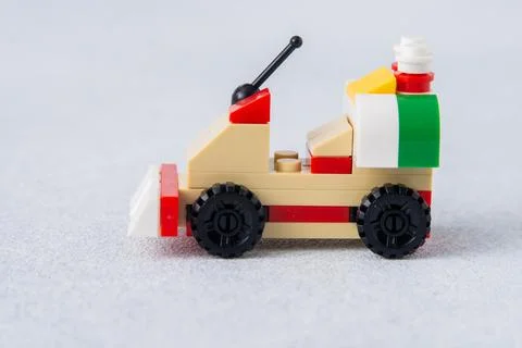 Mini car. Lego constructor from mini bricks and details. Children's craft. Game Stock Photos