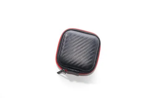 Mini case for headphone on white background Stock Photos