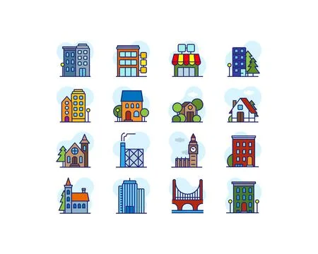 Mini City Set Building line icon set. Building and estate linear collection Ilustración de archivo