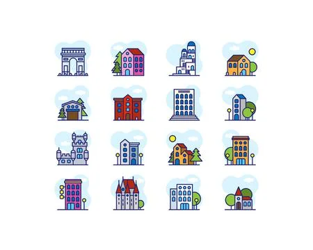 Mini City Set Building line icon set. Building and estate linear collection Stock-Illustration
