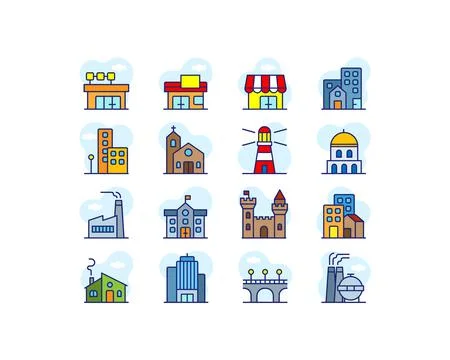 Mini City Set Building line icon set. Building and estate linear collection Stock Illustration