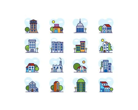 Mini City Set Building line icon set. Building and estate linear collection Stock Illustration