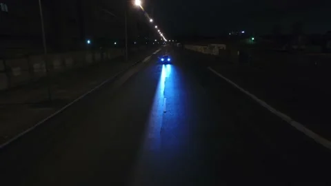 Mini cooper from drone in the night Stock Footage 211085129