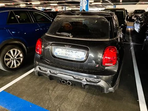 Mini Cooper S parked in an underground parking garage in Paris, France show.. Stock-Fotos