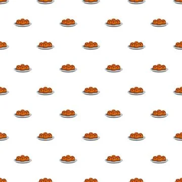 Mini cream puffs arranged on small plates forming a seamless tile Stock Illustration