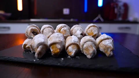 Mini croissants on the kitchen table. Stock Footage 171666040