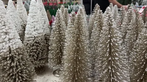 Mini Decorative Christmas Trees with Snow Effect Stock Footage 323804485