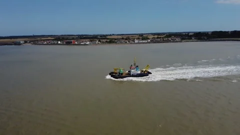 Mini dredger, dredger, dredging vessel, River Hull, drone. Hull.UK 1.7.2026 Stock Footage 339022560