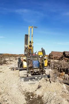 Mini-drilling rig on crawler track Stock Photos