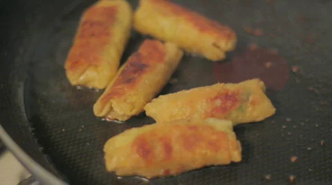 Mini Egg Rolls Frying 1 Stock Footage 846056