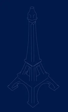 Mini Eiffel Tower contour. Isometric view. Eiffel tower isolated on blue Stock Illustration