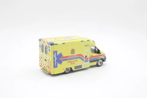 Mini Emergency car, yellow ambulance medical service 库存照片