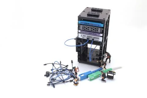 The mini Engineer working with Severs computer Stock Photos