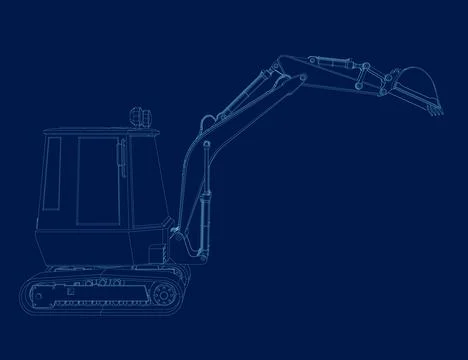 Mini Excavator outline template vector. Heavy equipment logo vector for Illustrazione stock