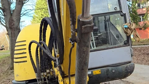 Mini excavator parked on a construction site, close-up. Stock-Footage 332174159