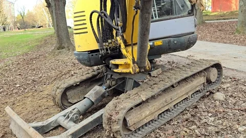 Mini excavator parked on a construction site, close-up. Stock-Footage 332175867