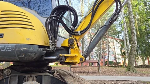 Mini excavator parked on a construction site, close-up. Stock-Footage 332176567