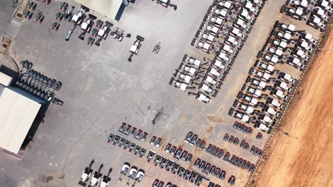Mini excavators awaiting dispatch at manufacturing unit Stock Footage 340607706
