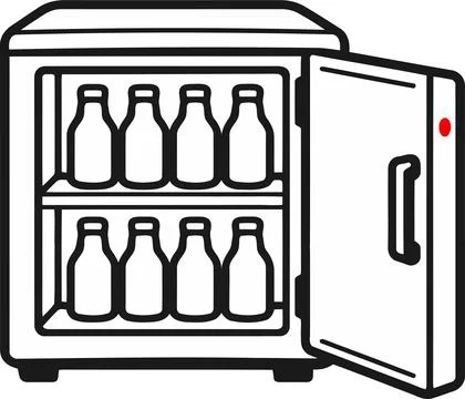 Mini Fridge Beverage Cooler with Open Door Line Icon Vector Stock Illustration