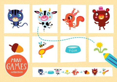 Mini games collections. Feed the animals. Illustrazione stock