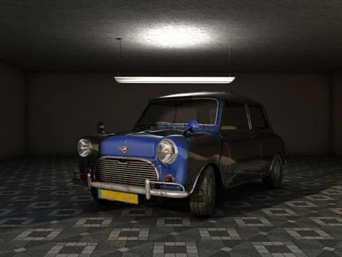 Mini in the garage Stock Illustration