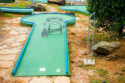 Mini golf course with obstacles Stock Photos