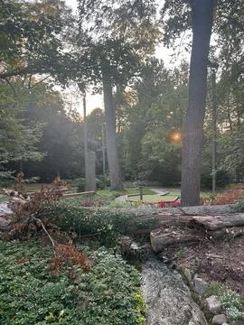 Mini golf course surrounded by trees and stream in Strasburg, Pennsylvania Stock Photos