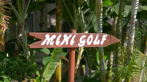 Mini golf direction sign in 4k slow motion 60fps 스톡 동영상 126058185
