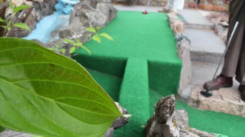 Mini golf leaf in foreground Stock Footage 5915316