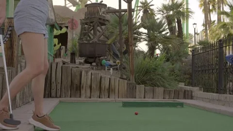 Mini golf miner themed course hole in one Stock Footage 272805266