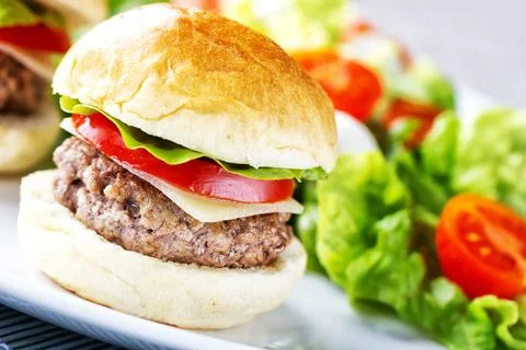 Mini Hanburger With Mixed Salad Stock Photos