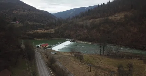 Mini hydroelectric station on the river Stock Footage 127028001