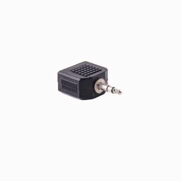 Mini Jack adapter with single to double output, isolated on white background. Stock Photos