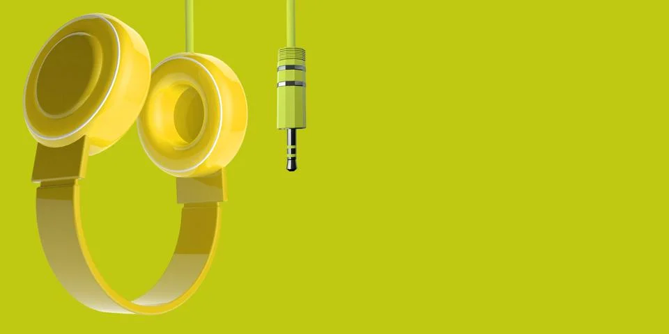 Mini Jack Plug on the yellow. 3D Render. 스톡 일러스트