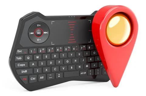 Mini keyboard with map pointer. 3D rendering Illustrazione stock