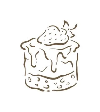 A Mini Layer Cake With Strawberry And Icing Drizzle Vector Illustration Art Stock Illustration
