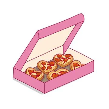 Mini love pizza in the pink box package for restaurant delivery on a white backg Stock Illustration