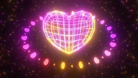 Mini Love Ring Orbiting Around Wireframe Heart Shape Planet In Space Stock Footage 278649057