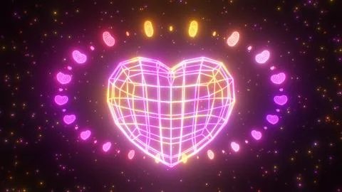 Mini Love Ring Orbiting Around Wireframe Heart Shape Planet In Space Stock Illustration