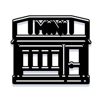 Mini market front view black and white icon Stock Illustration