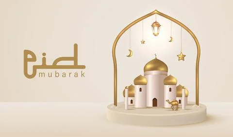 Mini Mosque 3D on Round Podium with One Color Background Stock Illustration