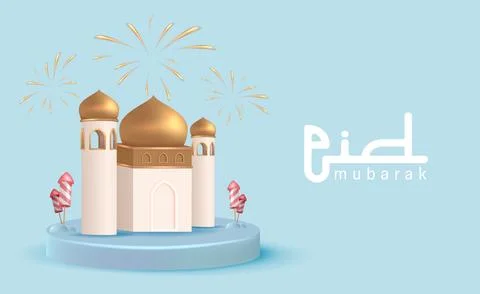 Mini Mosque 3D on Round Podium with One Color Background Illustrazione stock
