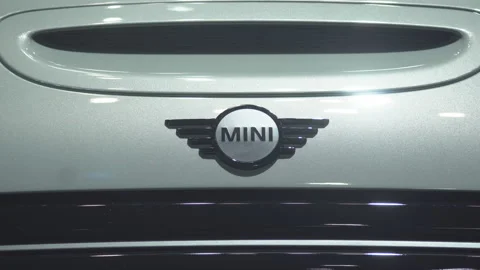 MINI motor logo on display at Motor Expo 2022. Video stock 233535881