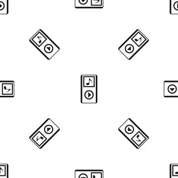 Mini MP3 portable player pattern seamless black Illustrazione stock