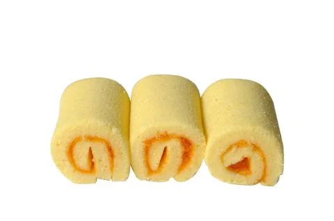 Mini orange jam rolls isolated, clipping path. Stock Photos