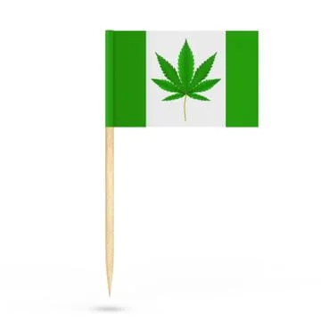 Mini Paper Pointer Flag with Medical Marijuana or Cannabis Hemp Leaf Sign. 3d Stock Illustration