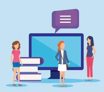 Mini people with computer and books vector illustration design vector Illustrazione stock